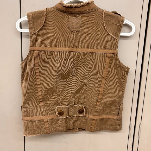 Khaki Utilitarian Army Military Look Vest by Nitrogen Size S Distressed - Picture 2 of 15